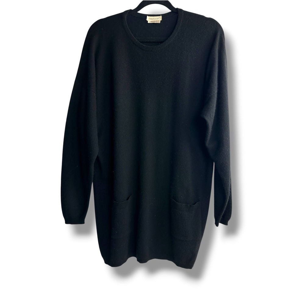Marilyn Forbes Tunic Sweater Women L Black Cashmere Silk Blend Pockets UK Made